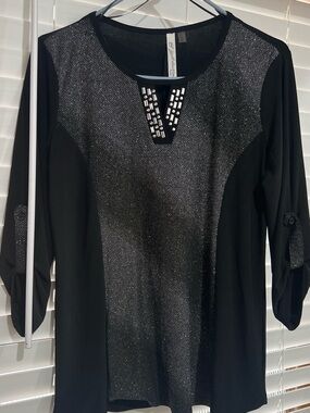 Collection B Black Long-Sleeve Embellished Mesh Panel Dress